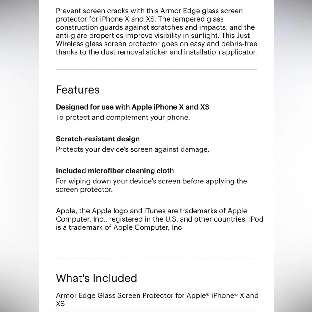 ARMOR EDGE Protective Glass Screen Protector for iPhone X - NWT